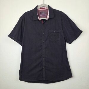 LON NYC Button Down Mens XL‎ Black Polka Dot Short Sleeve Across The Pond Cotton
